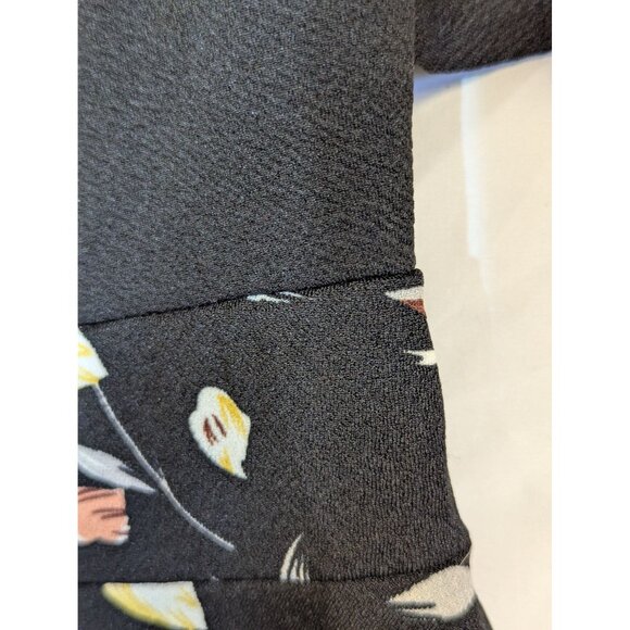 Black Floral Vintage-Inspired Dress With Tie Neck & Flared Skirt - Size M By Ran - Picture 2 of 5